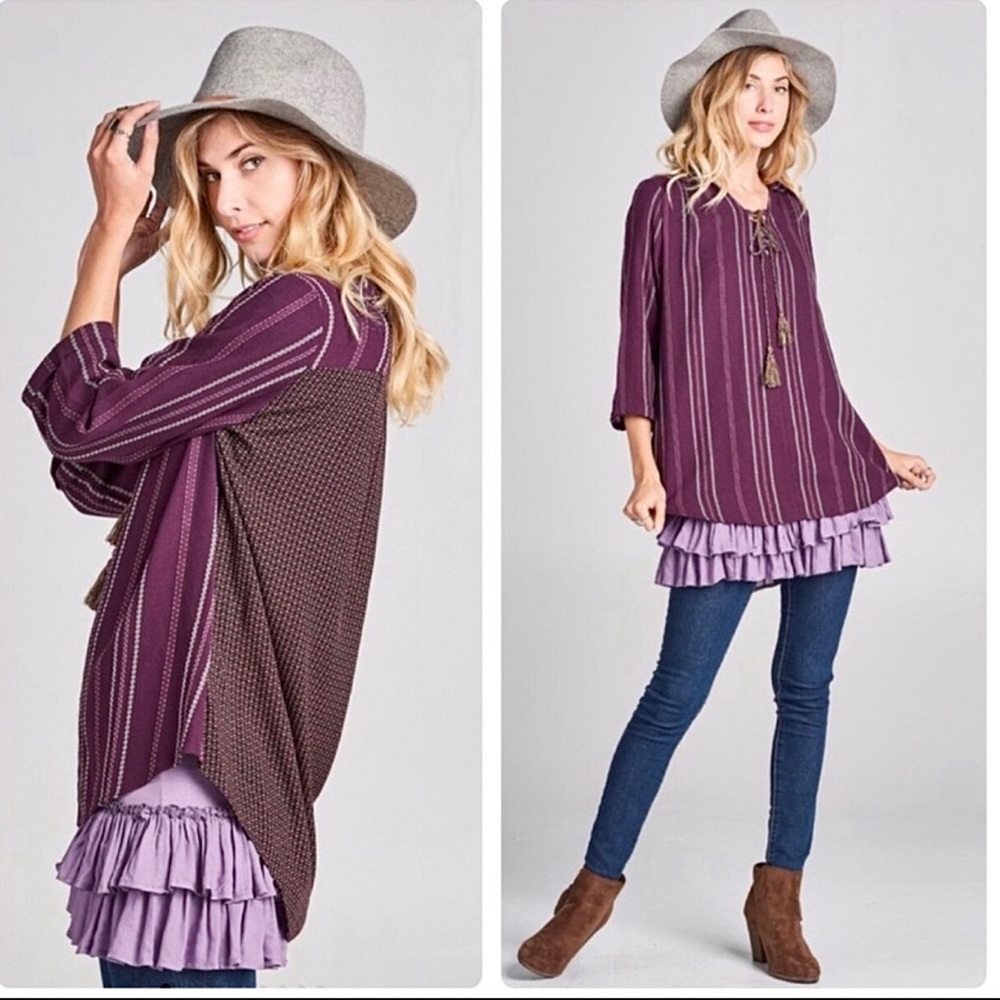 BOHO TOP CHIC top richly colored variegated stripe jacquard woven top S small - Picture 2 of 14